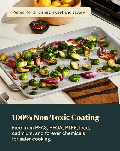 Caraway Non-Stick Ceramic Baking Sheet - Naturally Slick Ceramic Coating - Non-Toxic, PTFE & PFOA Free - Perfect for Baking, Roasting, and More - Large (18" x 13") - Cream - My Kitchen Products