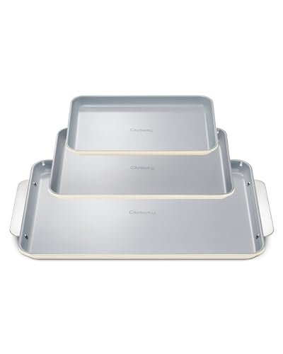 Caraway Non-Stick Ceramic Baking Sheet Trio - Naturally Slick Ceramic Coating - Non-Toxic, PTFE & PFOA Free - 18 x 13" Large, 15 x 10" Medium, & 9" x 13" Small - Cream - My Kitchen Products