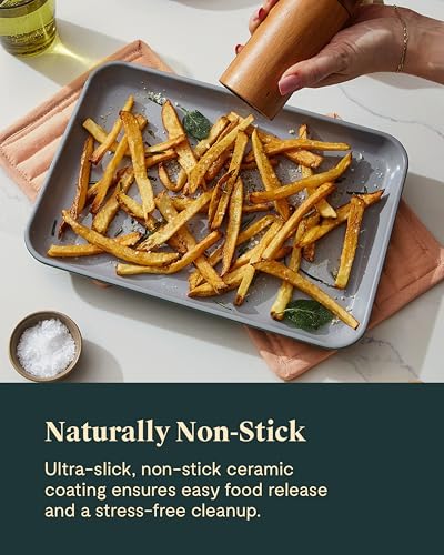 Caraway Non-Stick Ceramic Baking Sheet Trio - Naturally Slick Ceramic Coating - Non-Toxic, PTFE & PFOA Free - 18 x 13" Large, 15 x 10" Medium, & 9" x 13" Small - Cream - My Kitchen Products