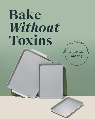 Caraway Non-Stick Ceramic Baking Sheet Trio - Naturally Slick Ceramic Coating - Non-Toxic, PTFE & PFOA Free - 18 x 13" Large, 15 x 10" Medium, & 9" x 13" Small - Cream - My Kitchen Products