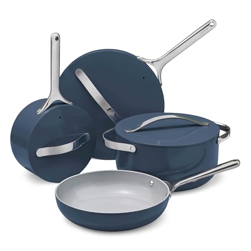Caraway Non-stick Ceramic Cookware Set (12 Piece) Pots, Pans, Lids and Kitchen Storage - PFAS & PFOA Free - Oven Safe Pan Set & Compatible with All Stovetops - Navy - My Kitchen Products