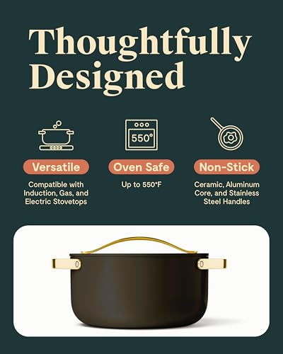 Caraway Nonstick Ceramic Dutch Oven Pot with Lid (6.5 qt, 10.5") - Non Toxic, PTFE & PFOA Free - Oven Safe & Compatible with All Stovetops (Gas, Electric & Induction) - Black - My Kitchen Products