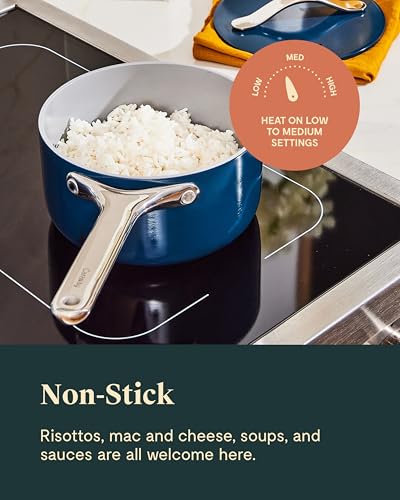 Caraway Nonstick Ceramic Sauce Pan with Lid (1.75 qt) - Non Toxic, PTFE & PFOA Free - Oven Safe & Compatible with All Stovetops (Gas, Electric & Induction) - Cream - My Kitchen Products