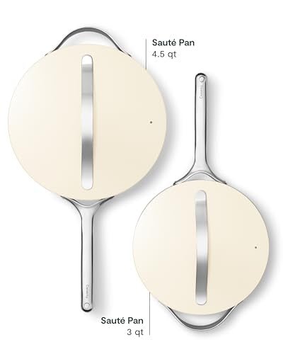 Caraway Nonstick Ceramic Sauté Pan with Lid (4.5 qt, 12") - Non Toxic, PTFE & PFOA Free - Oven Safe & Compatible with All Stovetops (Gas, Electric & Induction) - Cream - My Kitchen Products