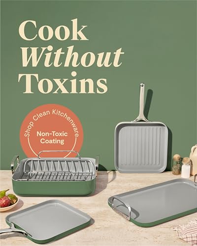 Caraway Square Cookware Set - Square Pans Set - Perfect for Griddling, Toasting, Searing, Roasting, and More - Non-Stick Ceramic Coated Pans - Non Toxic, PTFE & PFOA Free - Sage - My Kitchen Products