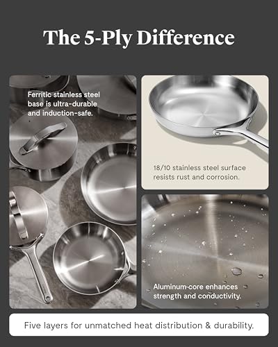Caraway Stainless Steel Deluxe Cookware Set (16 Piece) - 5-Ply Stainless Steel Pots, Frying Pans, Lids and Kitchen Storage - Non Toxic, PTFE & PFOA Free - My Kitchen Products