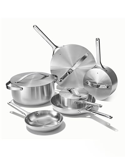 Caraway Stainless Steel Deluxe Cookware Set (16 Piece) - 5-Ply Stainless Steel Pots, Frying Pans, Lids and Kitchen Storage - Non Toxic, PTFE & PFOA Free - My Kitchen Products