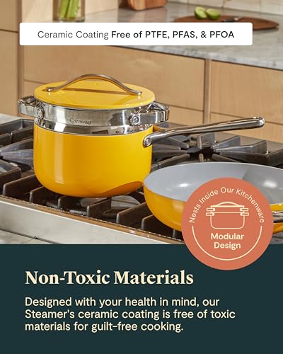 Caraway Steamer - Stainless Steel Steamer with Handles - Non Stick, Non Toxic Coating - Steam Veggies, Seafood, and More - Compatible With Our Dutch Oven or Sauce Pan - Small - My Kitchen Products