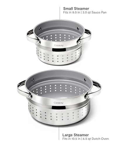 Caraway Steamer - Stainless Steel Steamer with Handles - Non Stick, Non Toxic Coating - Steam Veggies, Seafood, and More - Compatible With Our Dutch Oven or Sauce Pan - Small - My Kitchen Products