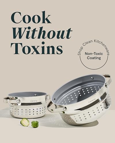 Caraway Steamer - Stainless Steel Steamer with Handles - Non Stick, Non Toxic Coating - Steam Veggies, Seafood, and More - Compatible With Our Dutch Oven or Sauce Pan - Small - My Kitchen Products