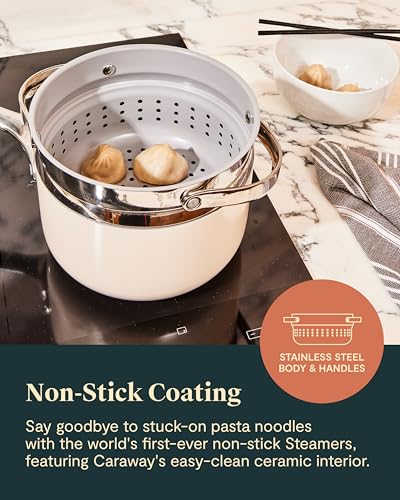 Caraway Steamer - Stainless Steel Steamer with Handles - Non Stick, Non Toxic Coating - Steam Veggies, Seafood, and More - Compatible With Our Dutch Oven or Sauce Pan - Small - My Kitchen Products