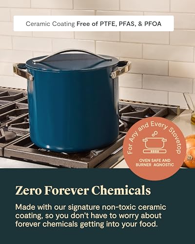Caraway Stock Pot - 12 Qt Ceramic Coated With Lid - Free From Forever Chemicals - Large for Bigger Batches - Cream - My Kitchen Products