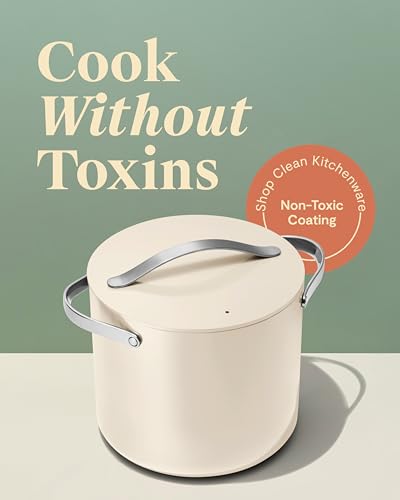 Caraway Stock Pot - 12 Qt Ceramic Coated With Lid - Free From Forever Chemicals - Large for Bigger Batches - Cream - My Kitchen Products