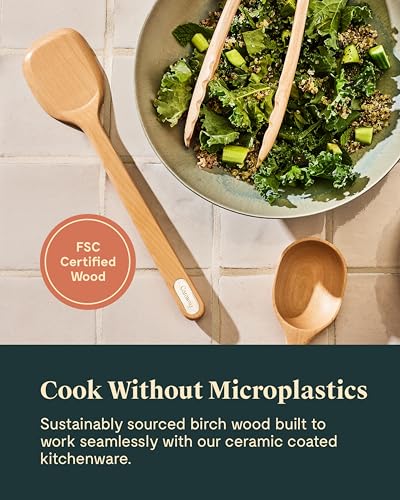 Caraway Wooden Utensil Set - 5 Piece Cooking Utensil Set - Spoon, Server, Scraper, Spatula, & Tongs - Made From FSC-Certified Birch Wood - No Microplastics - My Kitchen Products