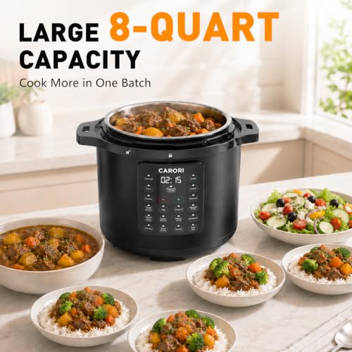 CARORI 8Qt 12-in-1 Electric Pressure Cooker, 1200W, Quick Meals, Time-Saving, Healthy, Easy Cooking Appliance, Slow,Rice,Steamer, Sauté, Yogurt Maker, Warmer & Sterilizer,Safer Venting Design, Black - My Kitchen Products
