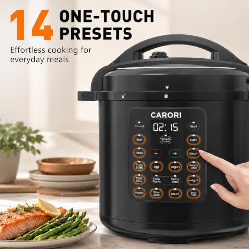 CARORI 8Qt 12-in-1 Electric Pressure Cooker, 1200W, Quick Meals, Time-Saving, Healthy, Easy Cooking Appliance, Slow,Rice,Steamer, Sauté, Yogurt Maker, Warmer & Sterilizer,Safer Venting Design, Black - My Kitchen Products