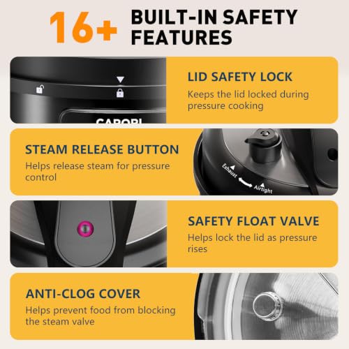 CARORI 8Qt 12-in-1 Electric Pressure Cooker, 1200W, Quick Meals, Time-Saving, Healthy, Easy Cooking Appliance, Slow,Rice,Steamer, Sauté, Yogurt Maker, Warmer & Sterilizer,Safer Venting Design, Black - My Kitchen Products