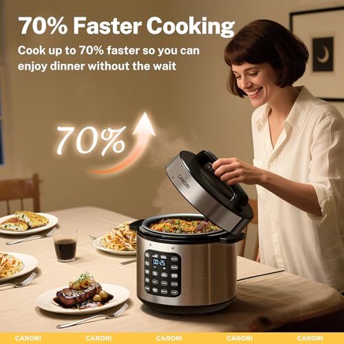 CARORI 9-in-1 Electric Pressure Cooker, 1200W Instant Multi-Cooker with IMD Touchscreen, Olla de Presion, Non-Stick Pot, Rice Cook, Slow Cook, Steamer, Sauté, Warmer, Safe Venting, Silver 8 Qt - My Kitchen Products