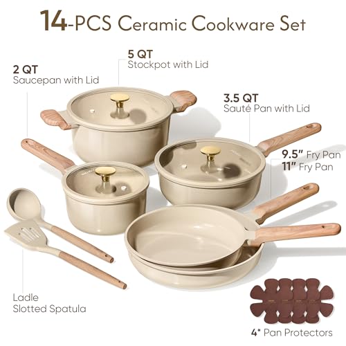 CAROTE 14Pcs Pots and Pans Set Non stick, Ceramic Cookware Set, Non-toxic Kitchen Cooking Set, PFAS and PFOA Free - My Kitchen Products