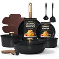 CAROTE 15Pcs Ceramic Cookware Set, Pots and Pans Set Non stick, Kitchen Cooking Set with Detachable Handle, Non Toxic Induction Cookware, Dishwasher/Oven Safe, PFAS Free, Black&Gold - My Kitchen Products
