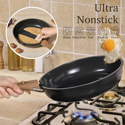 CAROTE 15Pcs Ceramic Cookware Set, Pots and Pans Set Non stick, Kitchen Cooking Set with Detachable Handle, Non Toxic Induction Cookware, Dishwasher/Oven Safe, PFAS Free, Black&Gold - My Kitchen Products