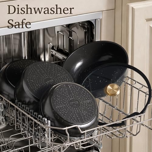 CAROTE 15Pcs Ceramic Cookware Set, Pots and Pans Set Non stick, Kitchen Cooking Set with Detachable Handle, Non Toxic Induction Cookware, Dishwasher/Oven Safe, PFAS Free, Black&Gold - My Kitchen Products