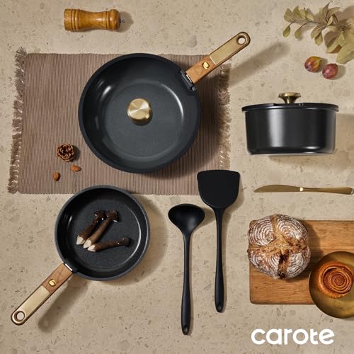 CAROTE 15Pcs Ceramic Cookware Set, Pots and Pans Set Non stick, Kitchen Cooking Set with Detachable Handle, Non Toxic Induction Cookware, Dishwasher/Oven Safe, PFAS Free, Black&Gold - My Kitchen Products