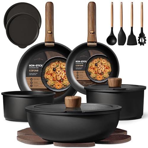 CAROTE 19pcs Pots and Pans Non Stick, Cookware Sets Detachable Handle, Induction Kitchen Pots and Pans,NonStick Cooking Set, Oven/Dishwasher/Fridge Safe, Space Saving - My Kitchen Products