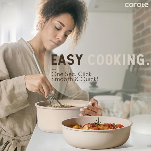 CAROTE 19pcs Pots and Pans Set Non Stick, Nonstick Cookware Set Detachable Handle, Induction Kitchen Cooking Sets with Removable Handle, RV Kitchen, Oven Safe, Taupe - My Kitchen Products