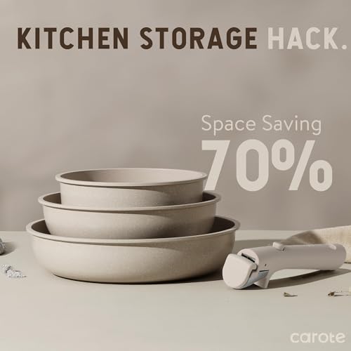 CAROTE 19pcs Pots and Pans Set Non Stick, Nonstick Cookware Set Detachable Handle, Induction Kitchen Cooking Sets with Removable Handle, RV Kitchen, Oven Safe, Taupe - My Kitchen Products