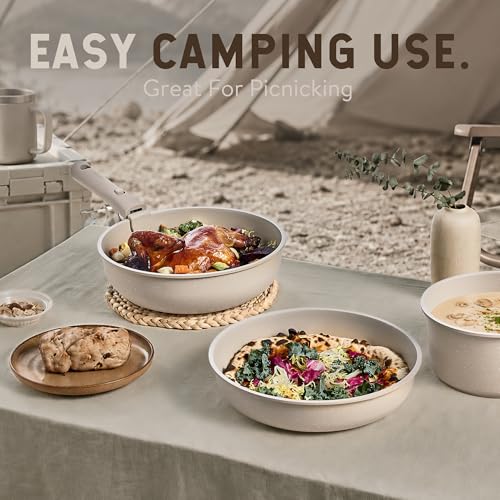 CAROTE 19pcs Pots and Pans Set Non Stick, Nonstick Cookware Set Detachable Handle, Induction Kitchen Cooking Sets with Removable Handle, RV Kitchen, Oven Safe, Taupe - My Kitchen Products