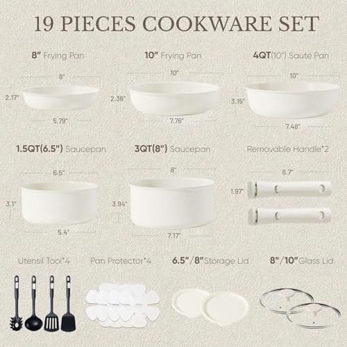 CAROTE 19pcs Pots and Pans Set, Nonstick Cookware Set Detachable Handle, Induction Kitchen Cookware Sets Non Stick with Removable Handle, RV Cookware Set, Oven Safe - My Kitchen Products