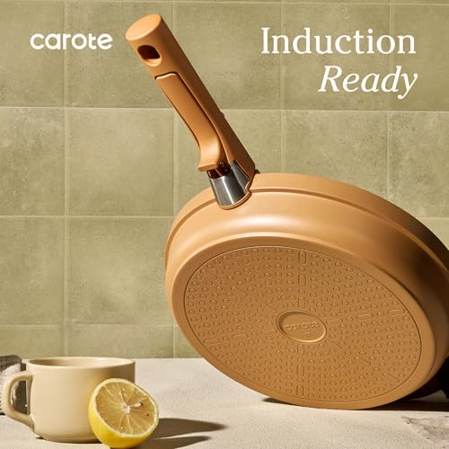 Carote 20pcs Ceramic Cookware Set with Detachable Handles, Pots and Pans Set Non Stick, RV Kitchen Cooking Pot and Pan, Dishwasher Safe, Non-toxic Induction Cookware PFAS and PFOA Free,Orange - My Kitchen Products