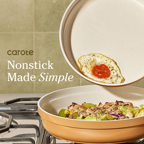 Carote 20pcs Ceramic Cookware Set with Detachable Handles, Pots and Pans Set Non Stick, RV Kitchen Cooking Pot and Pan, Dishwasher Safe, Non-toxic Induction Cookware PFAS and PFOA Free,Orange - My Kitchen Products
