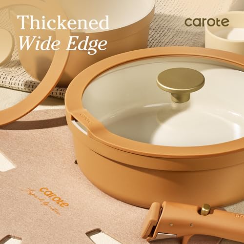 Carote 20pcs Ceramic Cookware Set with Detachable Handles, Pots and Pans Set Non Stick, RV Kitchen Cooking Pot and Pan, Dishwasher Safe, Non-toxic Induction Cookware PFAS and PFOA Free,Orange - My Kitchen Products