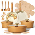 Carote 20pcs Ceramic Cookware Set with Detachable Handles, Pots and Pans Set Non Stick, RV Kitchen Cooking Pot and Pan, Dishwasher Safe, Non-toxic Induction Cookware PFAS and PFOA Free,Orange - My Kitchen Products