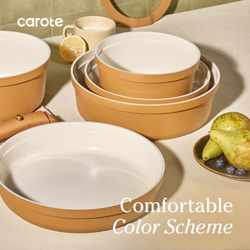 Carote 20pcs Ceramic Cookware Set with Detachable Handles, Pots and Pans Set Non Stick, RV Kitchen Cooking Pot and Pan, Dishwasher Safe, Non-toxic Induction Cookware PFAS and PFOA Free,Orange - My Kitchen Products