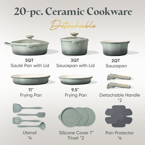 CAROTE 20Pcs Titanium Cookware Set, Pots and Pans Set Non Stick, Kitchen Cooking Set with Detachable Handle, Non Toxic Induction Cookware, Dishwasher/Oven Safe - My Kitchen Products