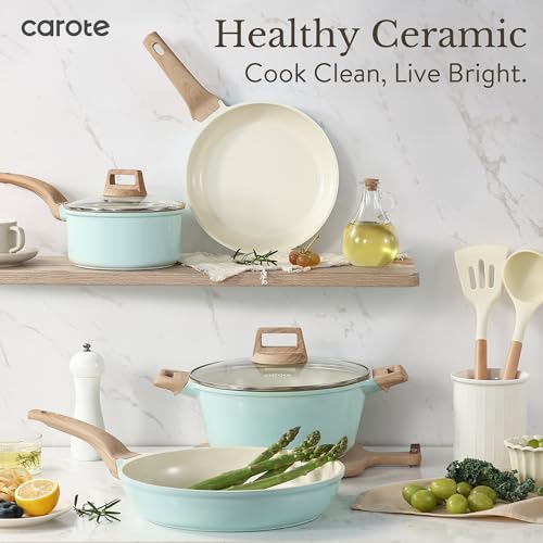 CAROTE 21-Piece Ceramic Pots and Pans Cookware Set, Non Stick Induction Cook Ware Kitchen Cooking Set Non-Toxic Health, PFAS Free - My Kitchen Products