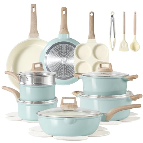 CAROTE 21-Piece Ceramic Pots and Pans Cookware Set, Non Stick Induction Cook Ware Kitchen Cooking Set Non-Toxic Health, PFAS Free - My Kitchen Products