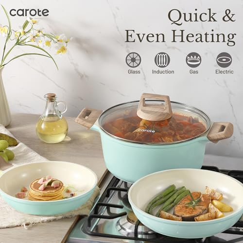 CAROTE 21-Piece Ceramic Pots and Pans Cookware Set, Non Stick Induction Cook Ware Kitchen Cooking Set Non-Toxic Health, PFAS Free - My Kitchen Products