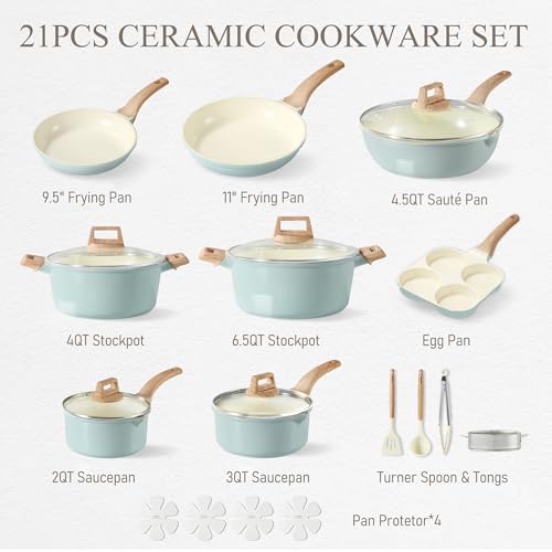 CAROTE 21-Piece Ceramic Pots and Pans Cookware Set, Non Stick Induction Cook Ware Kitchen Cooking Set Non-Toxic Health, PFAS Free - My Kitchen Products