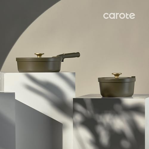 Carote 21pcs Ceramic Cookware Set with Detachable Handles, Pots and Pans Set Non Stick, RV Kitchen Cooking Pot and Pan, Dishwasher Safe, Non-toxic Induction Cookware PFAS and PFOA Free, Olive Green - My Kitchen Products