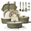 Carote 21pcs Ceramic Cookware Set with Detachable Handles, Pots and Pans Set Non Stick, RV Kitchen Cooking Pot and Pan, Dishwasher Safe, Non-toxic Induction Cookware PFAS and PFOA Free, Olive Green - My Kitchen Products