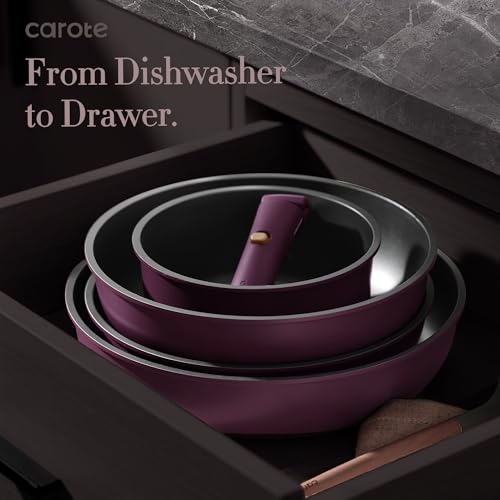 CAROTE 21pcs Pots and Pans Set, Nonstick Cookware Set Detachable Handle, Induction Kitchen Cookware Sets Non Stick with Removable Handle, RV Cookware Set, Gold and Purple - My Kitchen Products