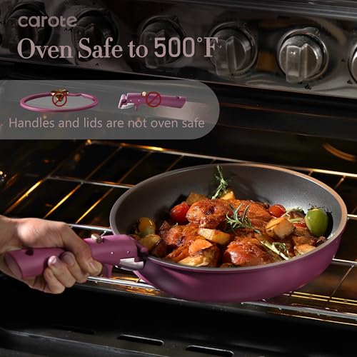 CAROTE 21pcs Pots and Pans Set, Nonstick Cookware Set Detachable Handle, Induction Kitchen Cookware Sets Non Stick with Removable Handle, RV Cookware Set, Gold and Purple - My Kitchen Products