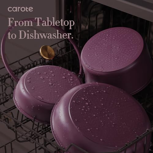 CAROTE 21pcs Pots and Pans Set, Nonstick Cookware Set Detachable Handle, Induction Kitchen Cookware Sets Non Stick with Removable Handle, RV Cookware Set, Gold and Purple - My Kitchen Products