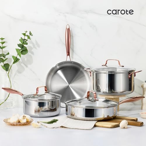 CAROTE 21pcs Tri-Ply Stainless Steel Cookware Set, Pots and Pans Set, Non Toxic Induction Kitchen Cooking Sets, Cookware Collection, Mirror Polish, Gold - My Kitchen Products