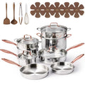 CAROTE 21pcs Tri-Ply Stainless Steel Cookware Set, Pots and Pans Set, Non Toxic Induction Kitchen Cooking Sets, Cookware Collection, Mirror Polish, Gold - My Kitchen Products