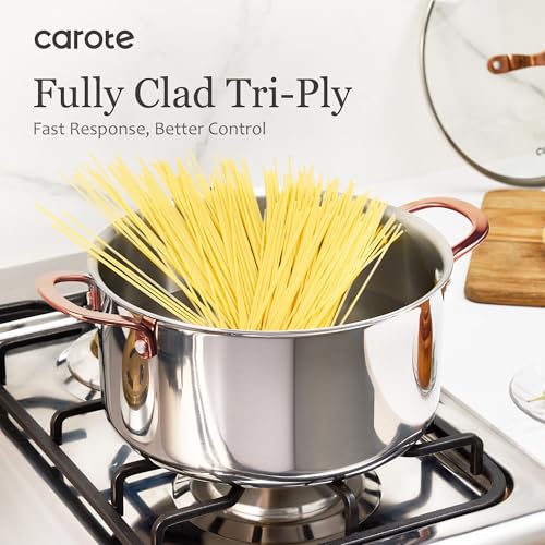 CAROTE 21pcs Tri-Ply Stainless Steel Cookware Set, Pots and Pans Set, Non Toxic Induction Kitchen Cooking Sets, Cookware Collection, Mirror Polish, Gold - My Kitchen Products